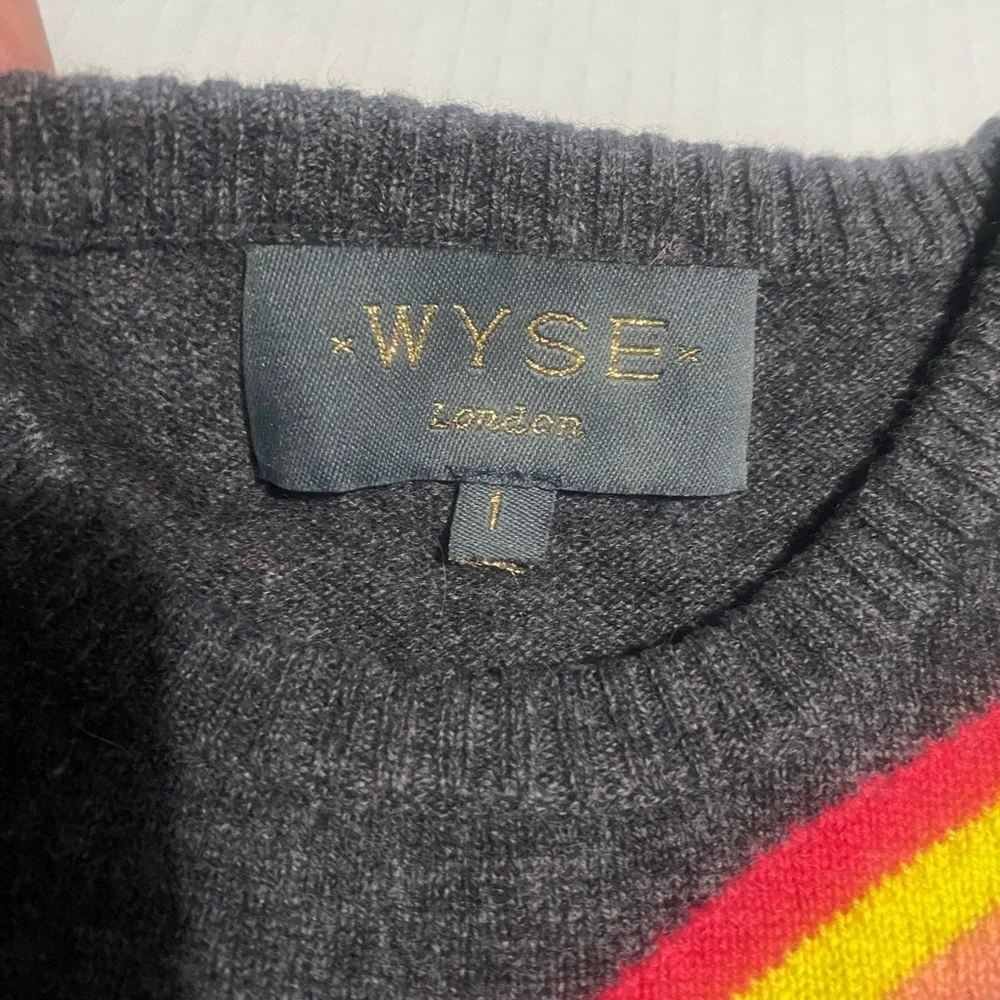 Gray Crewneck Sweater with Red Lightning Bolt
